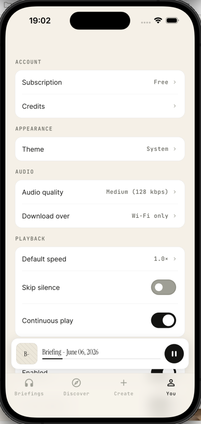 Settings: offline downloads and playback